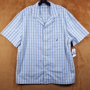 NAUTICA Sleepwear Mens XXL Gray Plaid Short Sleeve Sleep Shirt Button Up Pocket